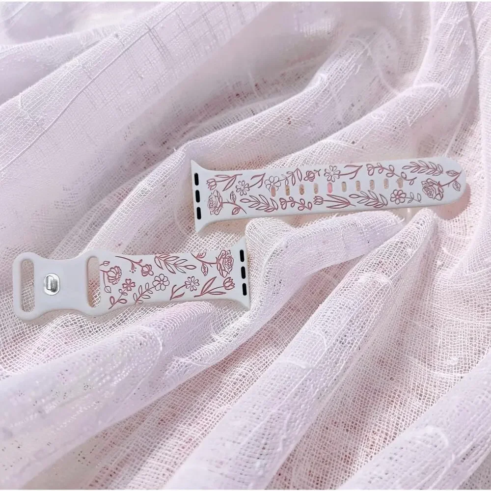 New Floral Design Apple Watch Bands 38mm 40mm 41mm in Pink White
